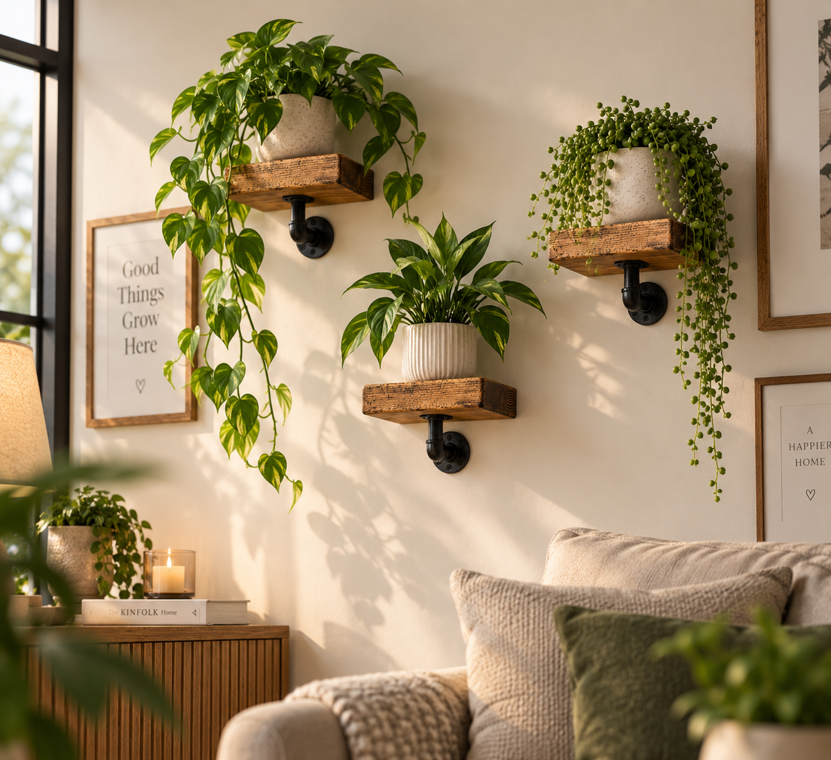 Plant Shelf Set – Set of 2 or 3 Rustic Wooden Wall Shelves