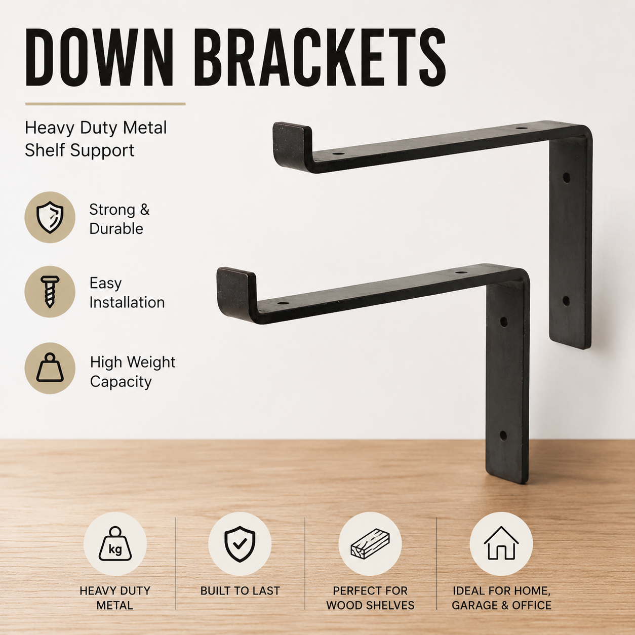 Rustic Wooden Kitchen Shelf 14.5cm/6 inches deep with Hooks & Brackets | Wall Mounted Mug Rack | Farmhouse Coffee Station Shelf