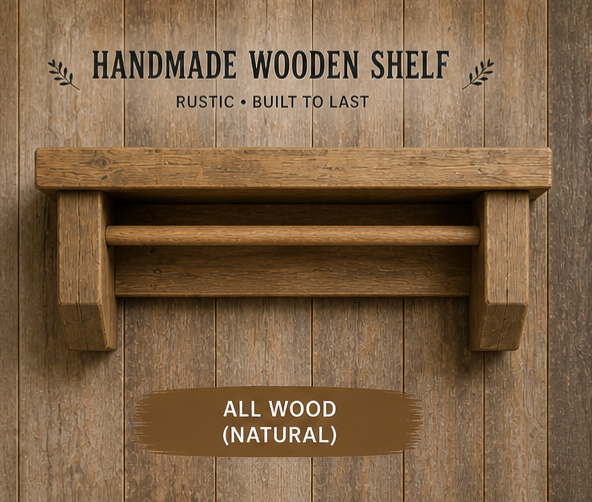 Rustic Coffee Shelf with Mug Hooks – Wooden Wall Mounted Coffee Station Shelf