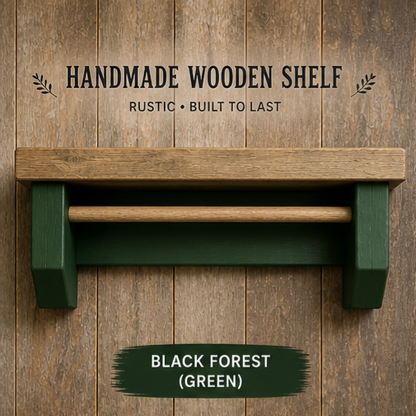 Rustic Coffee Shelf with Mug Hooks – Wooden Wall Mounted Coffee Station Shelf