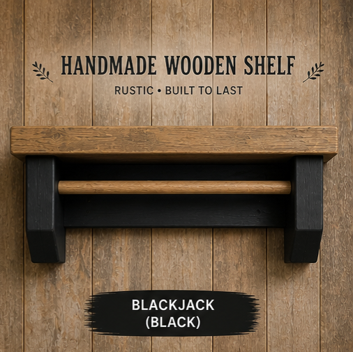 Rustic Coffee Shelf with Mug Hooks – Wooden Wall Mounted Coffee Station Shelf