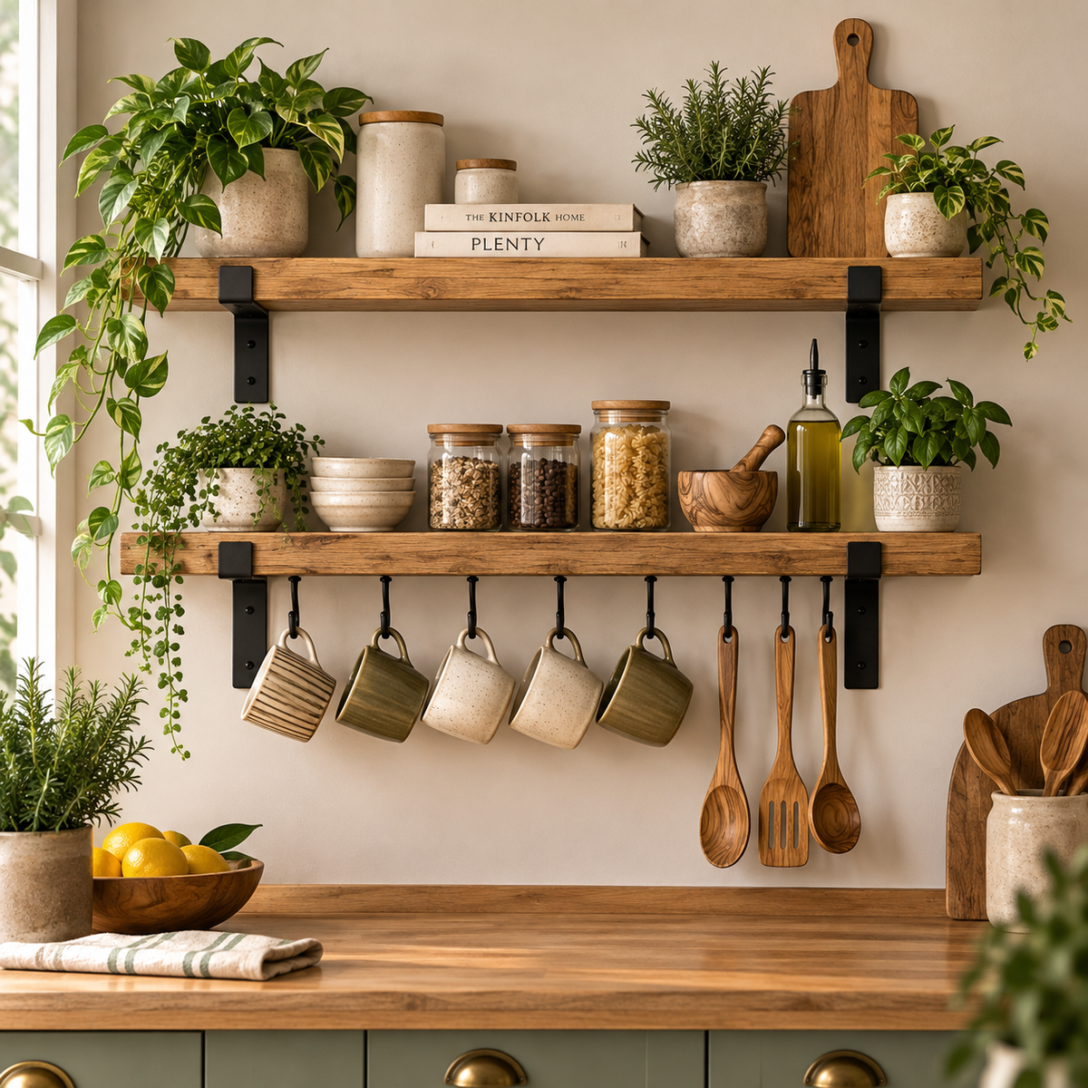Kitchen Shelf Set – Shelf with Hooks + Matching Shelf