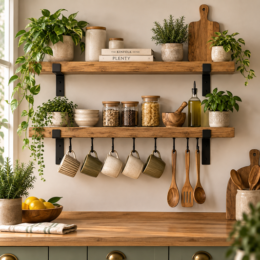 Kitchen Shelf Set – Shelf with Hooks + Matching Shelf