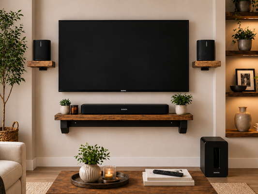 Soundbar & Speaker Shelf Bundle – Rustic Wooden TV Wall Shelves