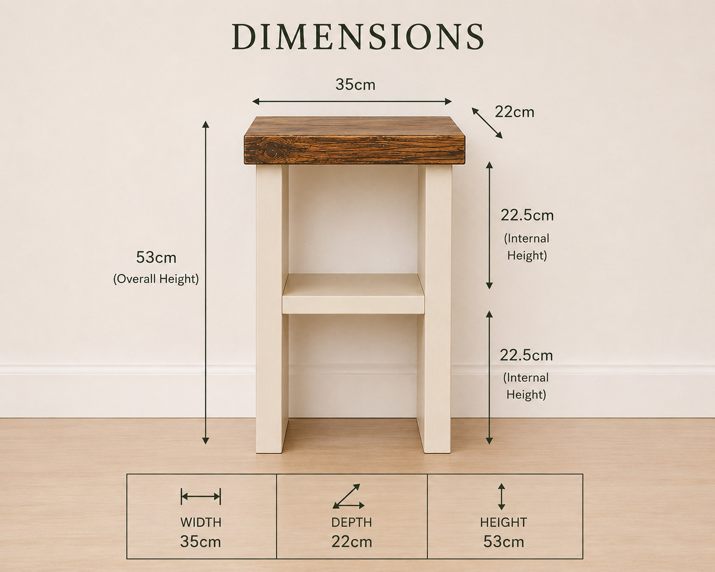 Narrow Wooden Bedside Table with Storage Shelf – Handmade Rustic Nightstand