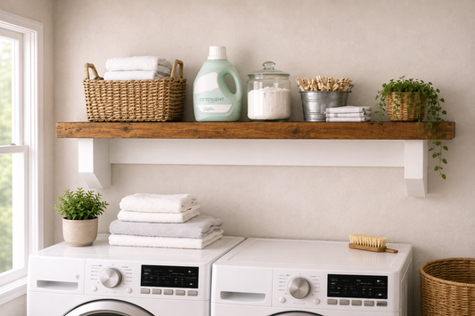 Handmade Laundry Room Shelf | Wooden Utility Room Shelf | Rustic Wall Shelf | Solid Wood Storage Shelf