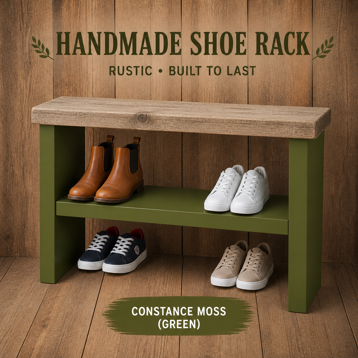 Rustic Wooden Shoe Rack Bench 33cm Deep | Hallway Storage Bench | Entryway Shoe Storage Shelf | Handmade Shoe Organiser