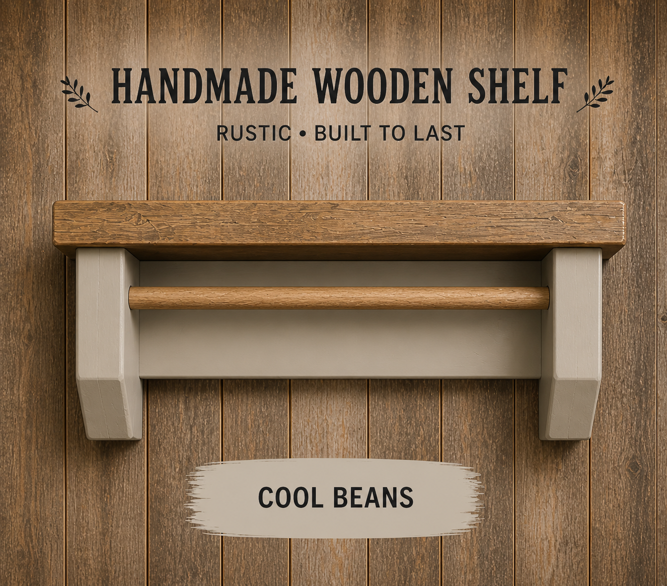 Rustic Coffee Shelf with Mug Hooks – Wooden Wall Mounted Coffee Station Shelf