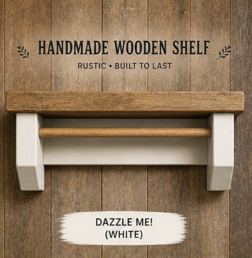 Rustic Coffee Shelf with Mug Hooks – Wooden Wall Mounted Coffee Station Shelf
