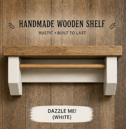 Rustic Coffee Shelf with Mug Hooks – Wooden Wall Mounted Coffee Station Shelf