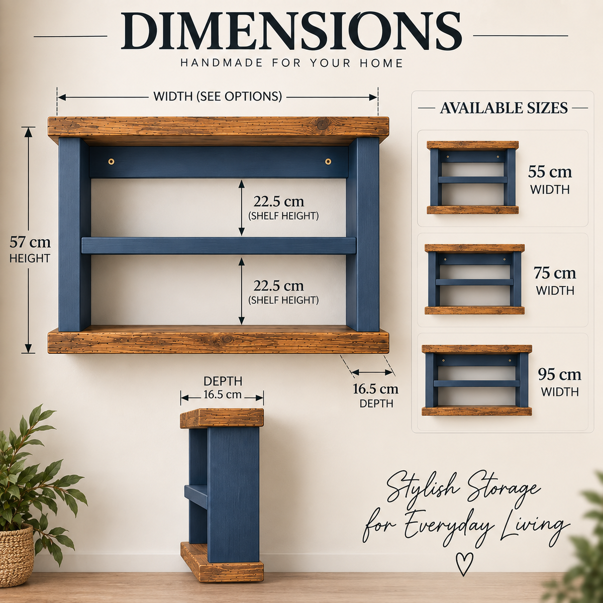 Handmade Wooden Office Wall Shelf & Desk Organiser | Storage Display Shelf