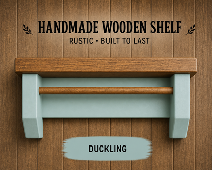 Rustic Coffee Shelf with Mug Hooks – Wooden Wall Mounted Coffee Station Shelf