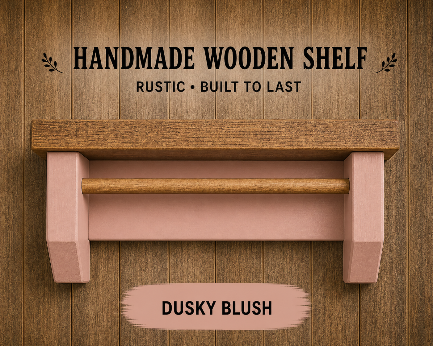 Rustic Coffee Shelf with Mug Hooks – Wooden Wall Mounted Coffee Station Shelf