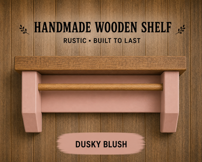 Rustic Coffee Shelf with Mug Hooks – Wooden Wall Mounted Coffee Station Shelf