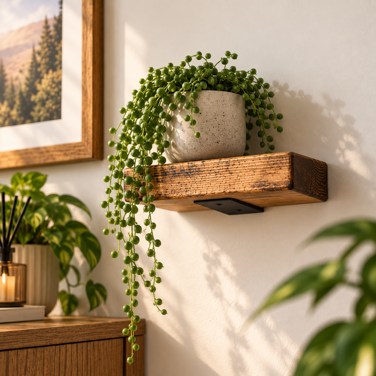 Small Wooden Plant Shelf – Rustic Wall Mounted Plant Holder