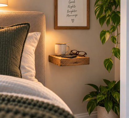 Small Wooden Bedside Shelf – Space Saving Floating Nightstand