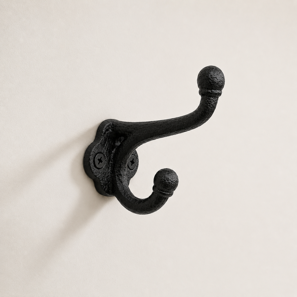 Black Cast Iron Coat Hook | Heavy Duty Vintage Wall Hook for Coats, Bags & Towels