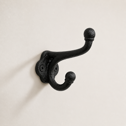 Black Cast Iron Coat Hook | Heavy Duty Vintage Wall Hook for Coats, Bags & Towels