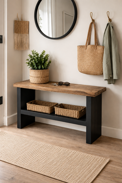 Hallway Shoe Storage Bench | Handmade Wooden Hallway Bench | 22cm Deep
