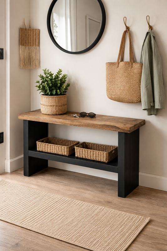 Hallway Shoe Storage Bench | Handmade Wooden Hallway Bench | 22cm Deep