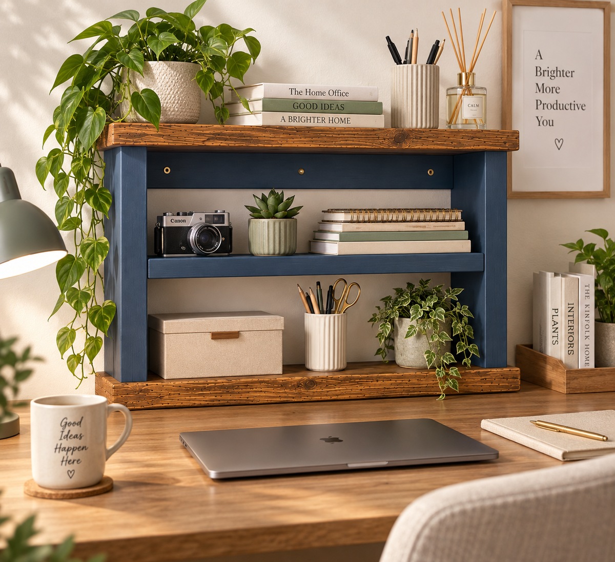 Handmade Wooden Office Wall Shelf & Desk Organiser | Storage Display Shelf