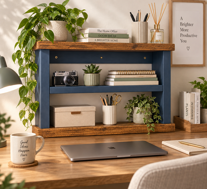 Handmade Wooden Office Wall Shelf & Desk Organiser | Storage Display Shelf