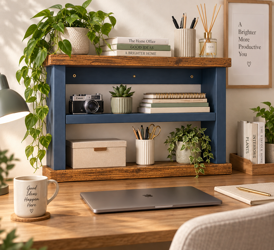 Handmade Wooden Office Wall Shelf & Desk Organiser | Storage Display Shelf