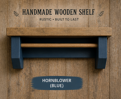 Rustic Coffee Shelf with Mug Hooks – Wooden Wall Mounted Coffee Station Shelf