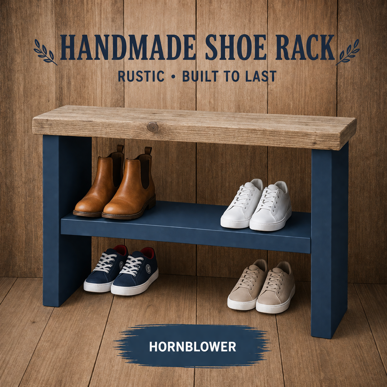 Rustic Wooden Shoe Rack Bench 33cm Deep | Hallway Storage Bench | Entryway Shoe Storage Shelf | Handmade Shoe Organiser