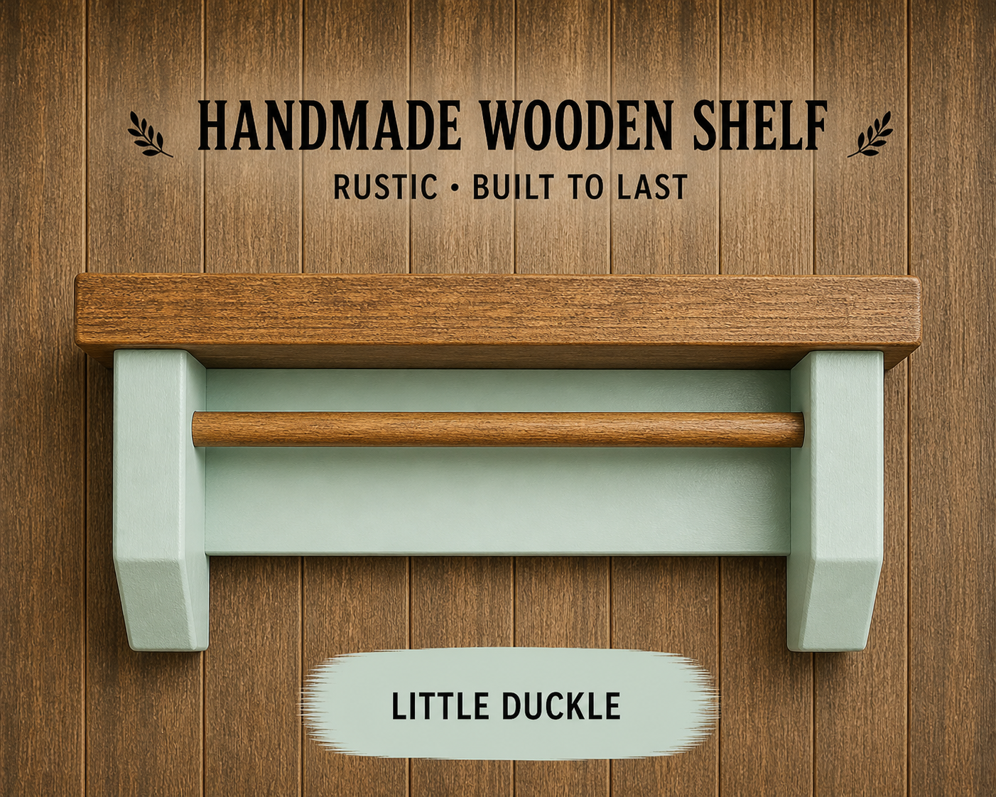 Rustic Coffee Shelf with Mug Hooks – Wooden Wall Mounted Coffee Station Shelf