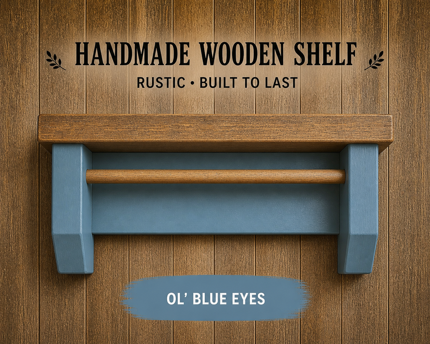 Rustic Coffee Shelf with Mug Hooks – Wooden Wall Mounted Coffee Station Shelf
