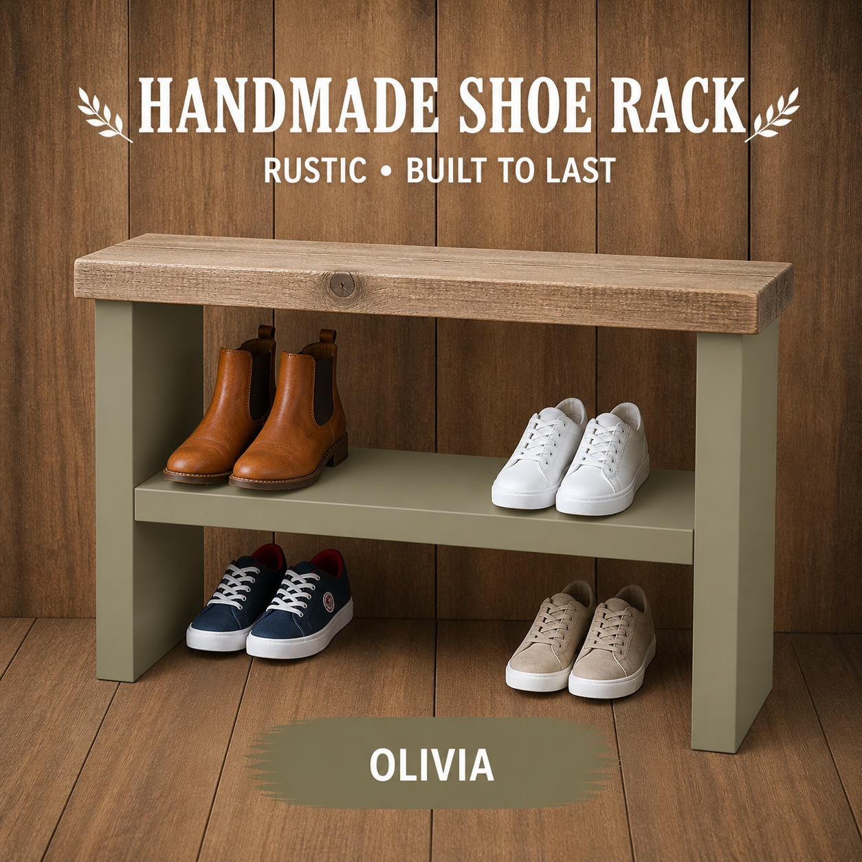 Rustic Wooden Shoe Rack Bench 33cm Deep | Hallway Storage Bench | Entryway Shoe Storage Shelf | Handmade Shoe Organiser