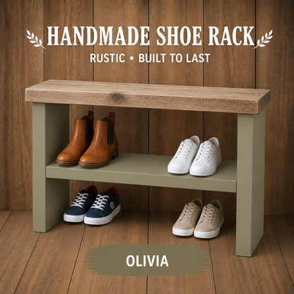 Rustic Wooden Shoe Rack Bench 33cm Deep | Hallway Storage Bench | Entryway Shoe Storage Shelf | Handmade Shoe Organiser