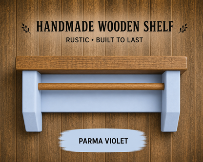 Rustic Coffee Shelf with Mug Hooks – Wooden Wall Mounted Coffee Station Shelf