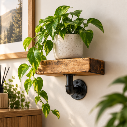 Small Wooden Plant Shelf – Rustic Wall Mounted Plant Holder