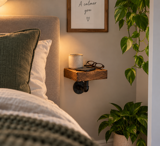 Small Wooden Bedside Shelf – Space Saving Floating Nightstand