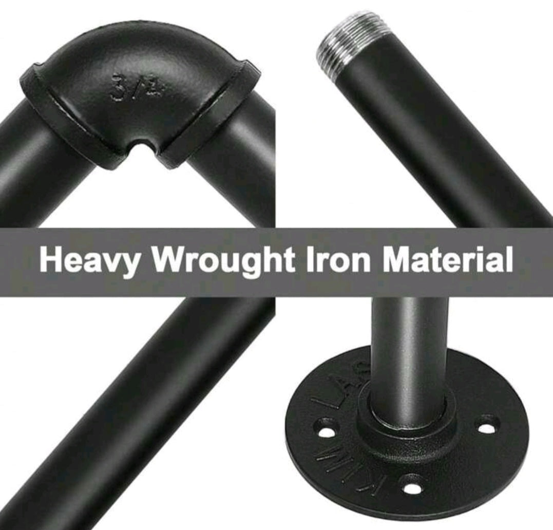 Industrial Pipe Towel Rail | Black Wrought Iron Wall Mounted Bathroom Towel Holder