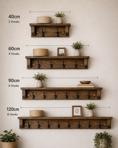 Rustic Wooden Coat Rack Shelf with Heavy Duty Hooks | Wall Mounted Hallway Storage