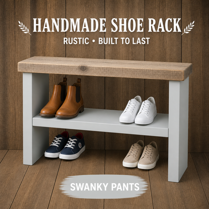 Rustic Wooden Shoe Rack Bench 33cm Deep | Hallway Storage Bench | Entryway Shoe Storage Shelf | Handmade Shoe Organiser
