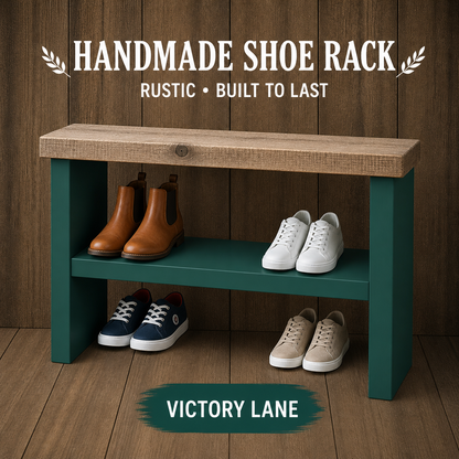 Rustic Wooden Shoe Rack Bench 33cm Deep | Hallway Storage Bench | Entryway Shoe Storage Shelf | Handmade Shoe Organiser