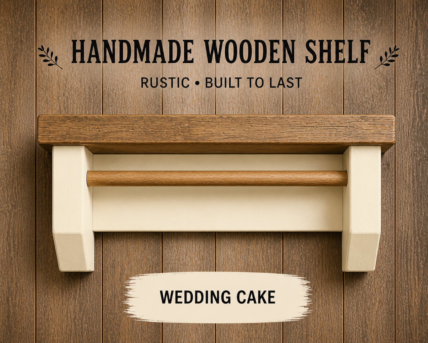 Rustic Coffee Shelf with Mug Hooks – Wooden Wall Mounted Coffee Station Shelf