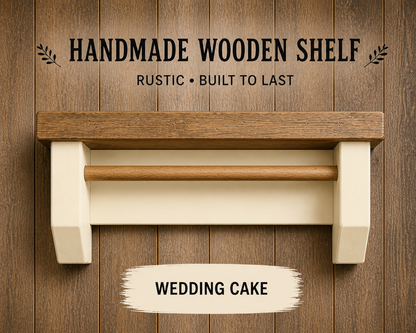 Rustic Coffee Shelf with Mug Hooks – Wooden Wall Mounted Coffee Station Shelf
