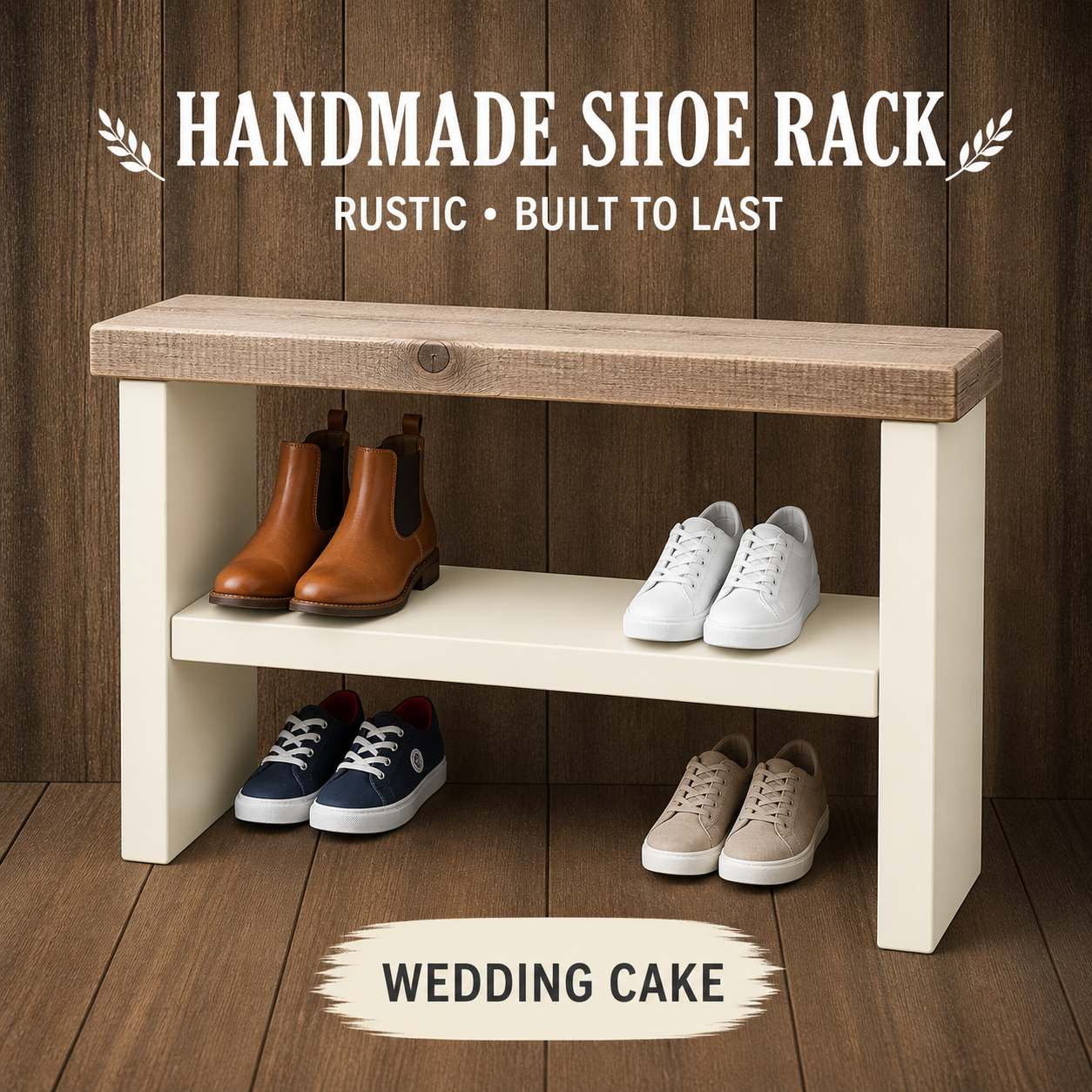 Rustic Wooden Shoe Rack Bench 33cm Deep | Hallway Storage Bench | Entryway Shoe Storage Shelf | Handmade Shoe Organiser