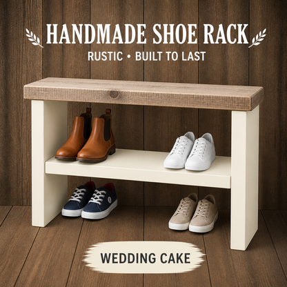 Rustic Wooden Shoe Rack Bench 33cm Deep | Hallway Storage Bench | Entryway Shoe Storage Shelf | Handmade Shoe Organiser
