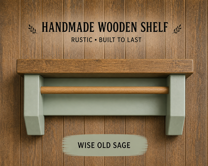 Rustic Coffee Shelf with Mug Hooks – Wooden Wall Mounted Coffee Station Shelf