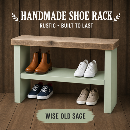 Rustic Wooden Shoe Rack Bench 33cm Deep | Hallway Storage Bench | Entryway Shoe Storage Shelf | Handmade Shoe Organiser
