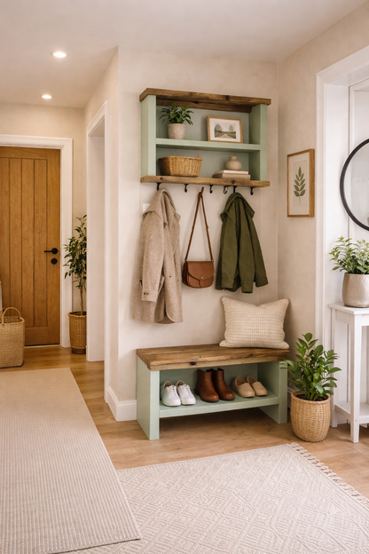 Rustic Wooden Shoe Rack Bench 33cm Deep | Hallway Storage Bench | Entryway Shoe Storage Shelf | Handmade Shoe Organiser