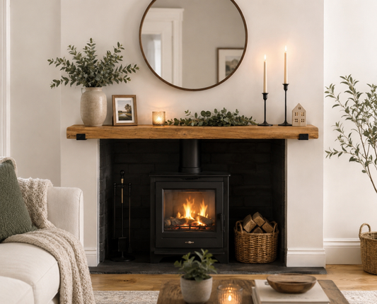 Rustic Mantel Shelf – Solid Wood Fireplace Beam | Floating Mantelpiece Shelf | Handmade Look | Multiple Sizes