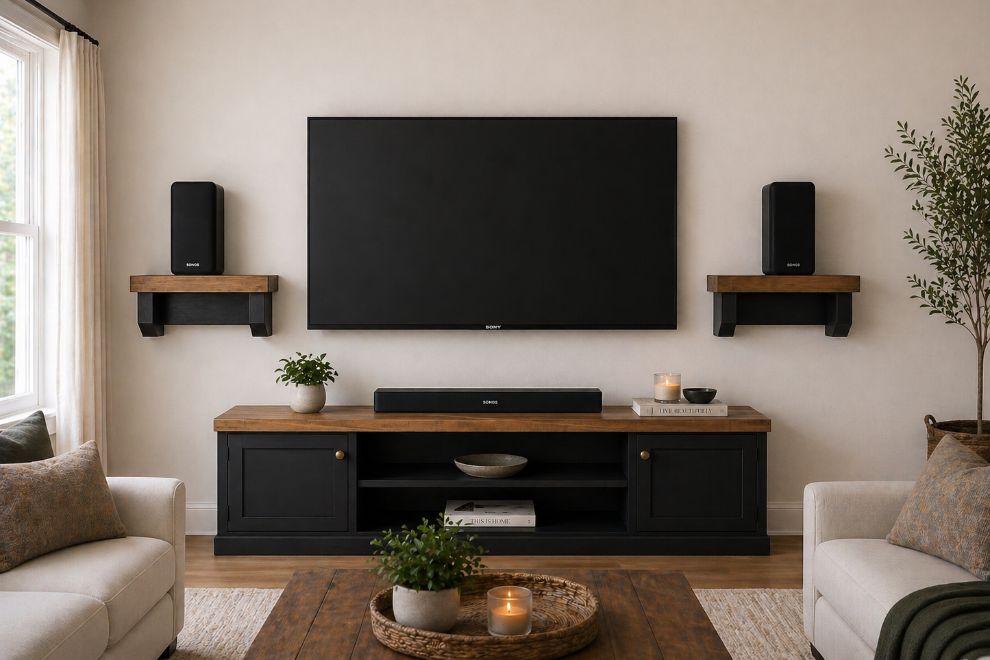 Rustic Soundbar Shelf | Floating TV Shelf for Sonos, Bose & Home Entertainment Systems
