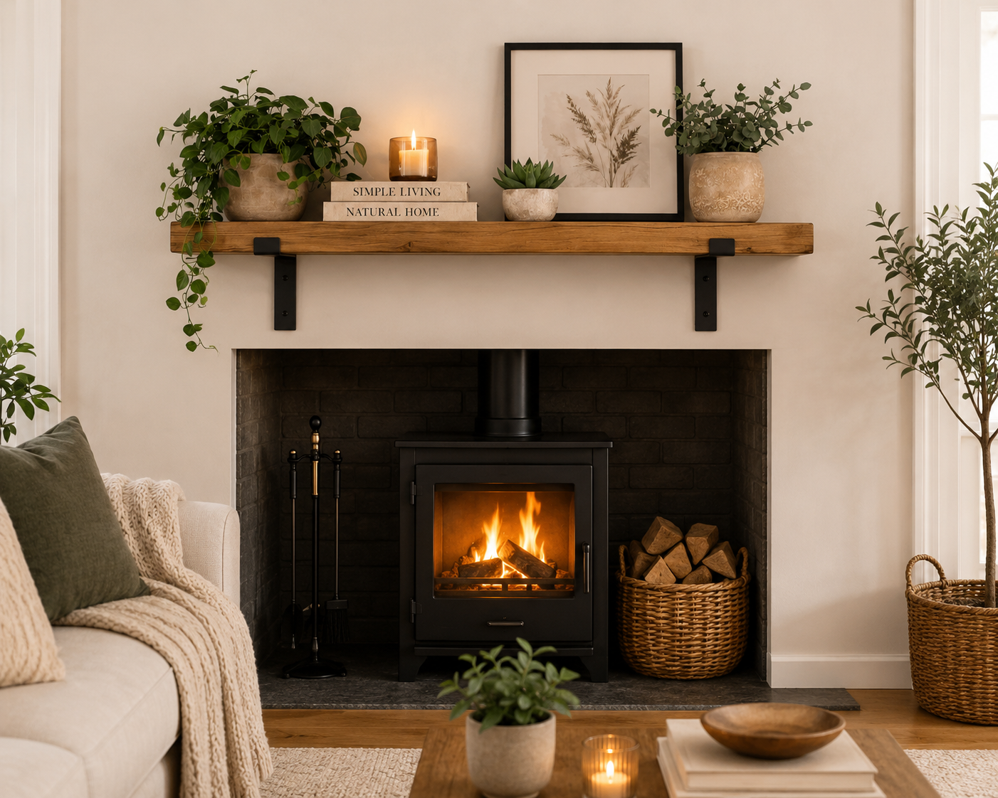 Rustic Mantel Shelf – Solid Wood Fireplace Beam | Floating Mantelpiece Shelf | Handmade Look | Multiple Sizes